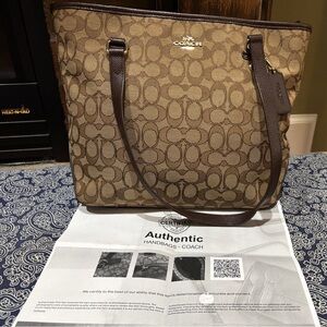 Coach Signature Canvas Zip Top Tote Bag F55364